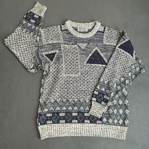 Method Sweater Mens Medium Blue Gray Geometric Abstract Knit Vintage Crewneck